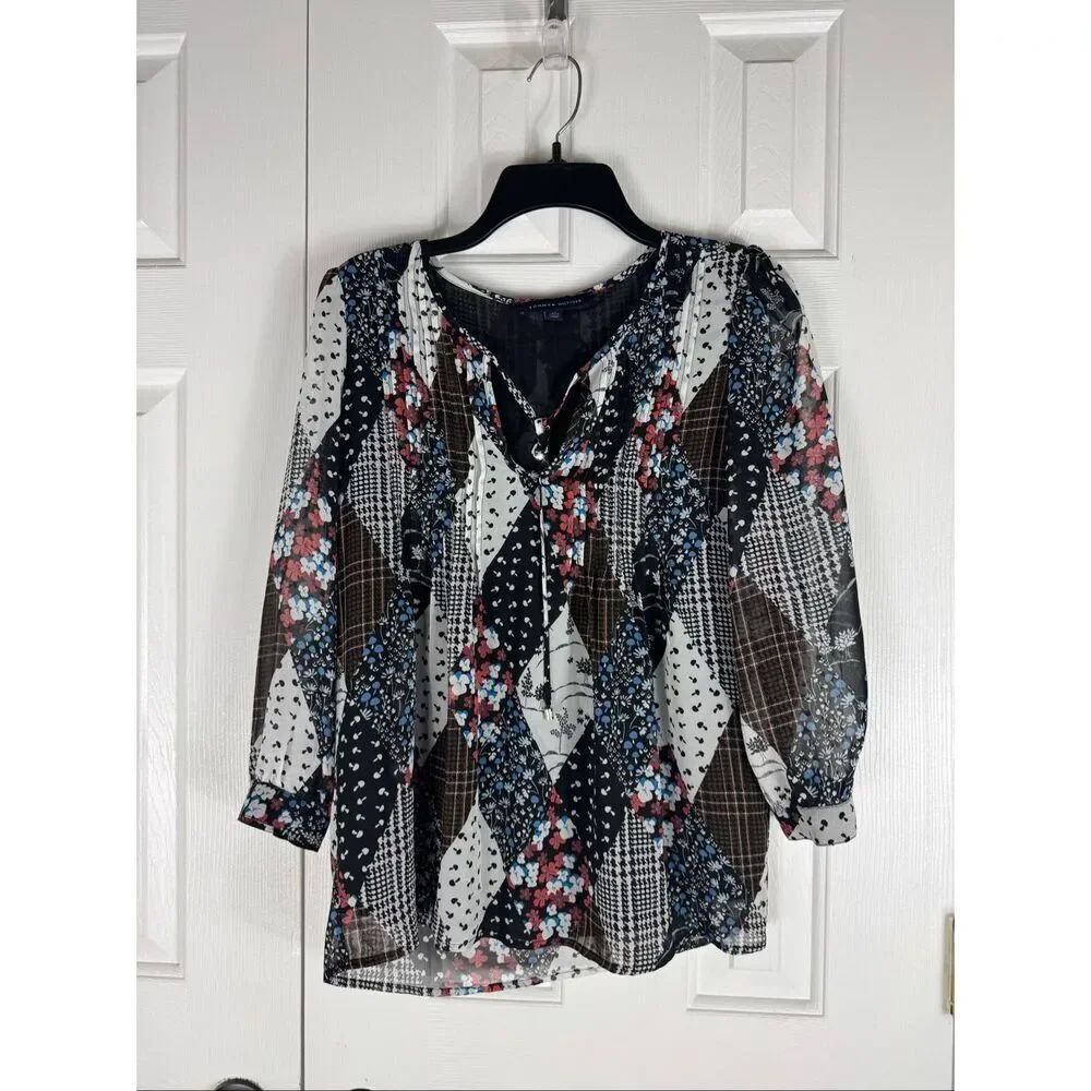 Tommy Hilfiger Womens Patchwork Print Blouse Size XS